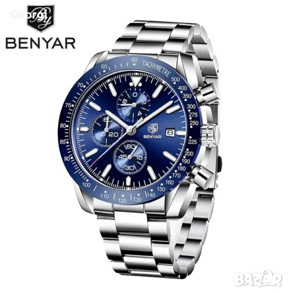 Луксозен Мъжки Кварцов часовник *BY*BENYAR BLUE* Плочка/Атлантик металик !!, снимка 1
