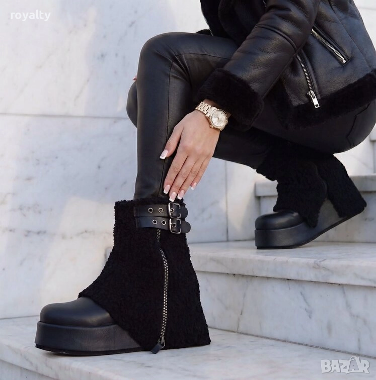 Боти на Платформа - Черна Кожа, снимка 1