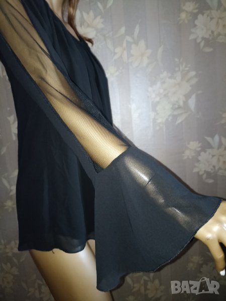 Черна италианска туника от шифон и тюл с интересен ръкавL, снимка 1
