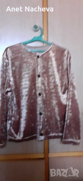 Плюшена блуза бежова с дълъг ръкав , снимка 1