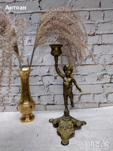 Старинен бронзов свещник , снимка 1