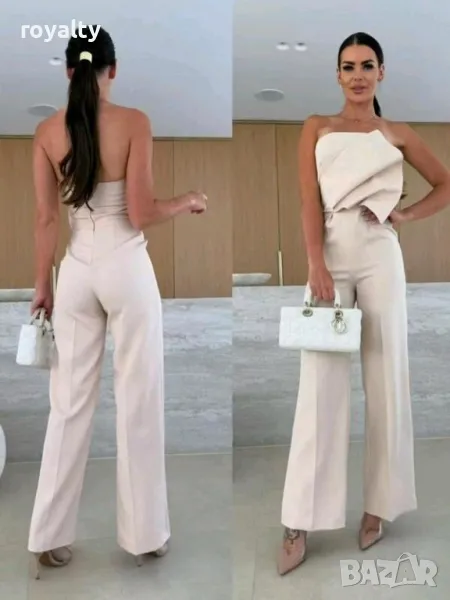 Дамски елегантен бежов гащеризон, снимка 1