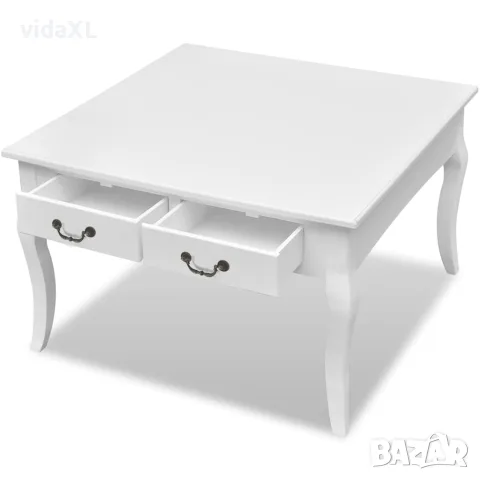 vidaXL Маса за кафе с 4 чекмеджета, бяла, снимка 3 - Маси - 56146454