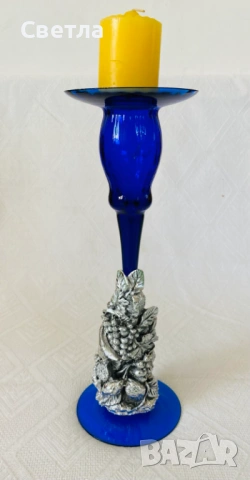 Муранско стъкло 3 броя за обща цена € 140. Винтидж ваза/паун и 2 бр. свещници, закупени от Венеция., снимка 3 - Декорация за дома - 54173164