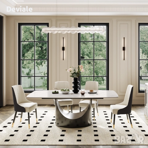 Модерна трапезна дизайнерска маса с керамичен плот и метална основа 160х90х75 см, снимка 2 - Маси - 52293538