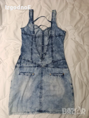 Дънкова рокля с презрамки и интересен гръб , снимка 5 - Рокли - 50502325