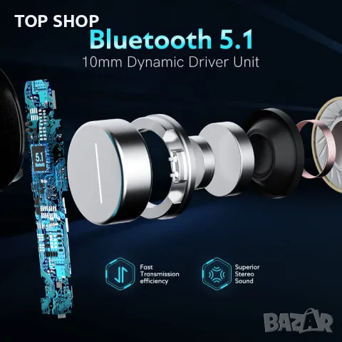 Нови Безжични слушалки Bluetooth HD HiFi стерео звук Микрофон iPhone Android iOS, снимка 2 - Bluetooth слушалки - 49444318