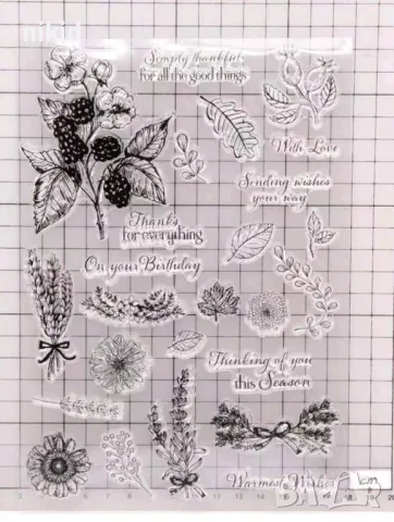 Малини къпини шипки слънчоглед цветя овес листа силиконов гумен печат декор бисквитки фондан Scrapbo, снимка 2 - Други - 47933256