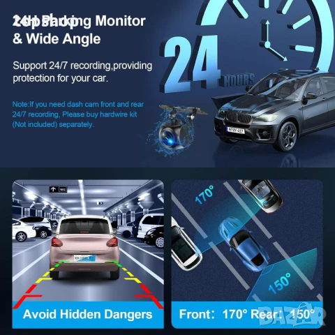 Dashcam предна и задна камера за кола Yansoo 32GB Карта 1080P 3" IPS, снимка 4 - Аксесоари и консумативи - 50511227