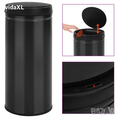 vidaXL Кош за смет с автоматичен сензор 80 л въглеродна стомана черен（SKU: 322703）