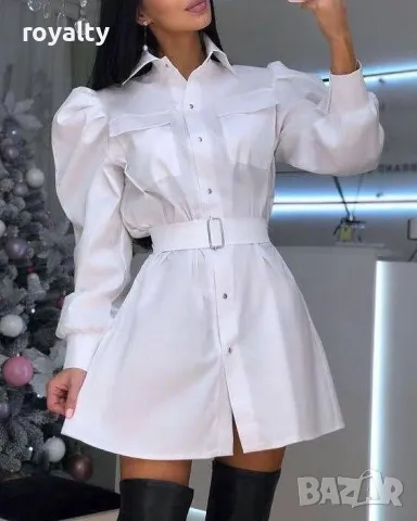 Дамска бяла риза тип рокля с колан MOON