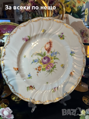 Nевероятно красиво немско плато с майсенски ръчно нарисувани подглазурно букети и цветя Код P1627, снимка 14 - Сервизи - 52917293