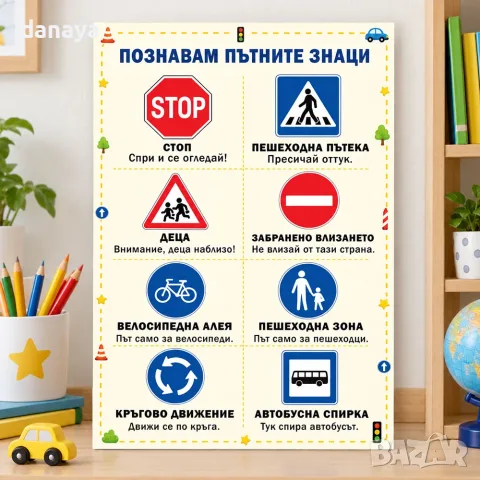 7147 Образователно табло Познавам пътните знаци – за детска градина и училище, А3 форм