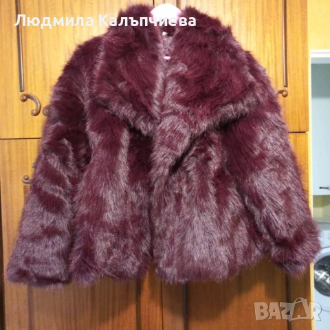 Стилно палто от еко кожа – цвят бордо