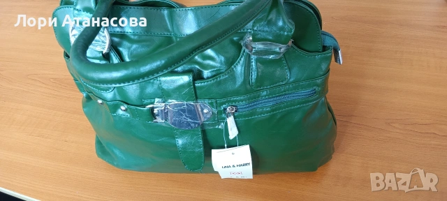Дамска чанта от зелена еко кожа с къса и с дълга дръжка и ефектна катарама , снимка 3 - Чанти - 54016365
