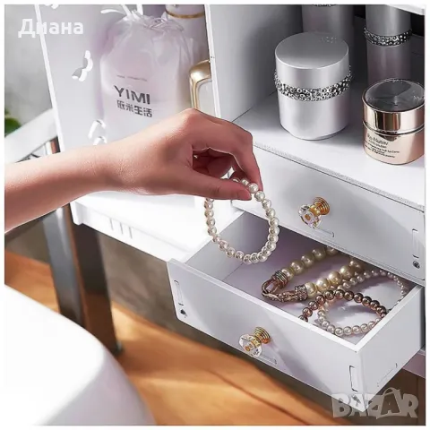 Настолен козметичен органайзер за тоалетни аксесоари и козметика с 2 броя шкафчета и 2 броя рафтове , снимка 3 - Етажерки - 48349276