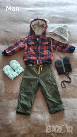 Бебешки зимен комплект яке с панталон 86см + шапка и 2 чифта ръкавици