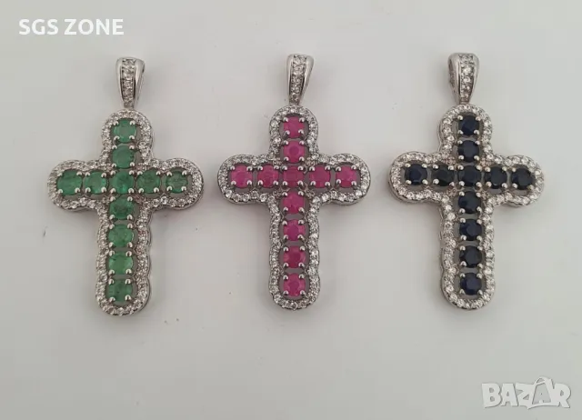 Сребърен Кръст с Рубини, Сапфири, Изумруди