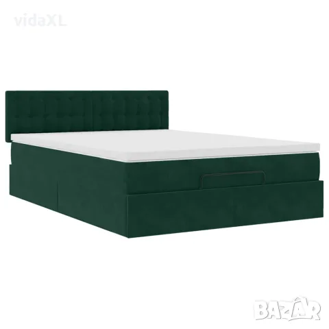 vidaXL Османско легло с матрак Тъмнозелено 140x200cm кадифе, снимка 6 - Спални и легла - 56147021