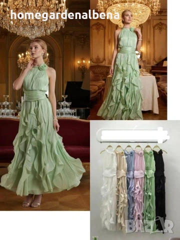 Ефектна Дълга Рокля Мокър Сатен с Къдри Универсален Размер