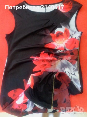 Флорална рокля от неопренова  еластична материя N:L, снимка 2 - Рокли - 39824573