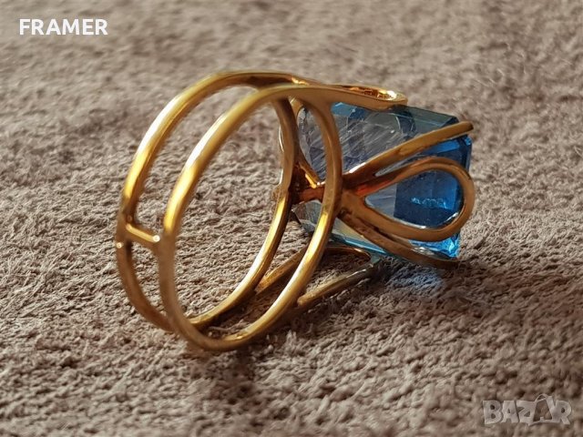 ЗЛАТЕН 18 КАРАТА с Голям Красив ТОПАЗ Стилен елегантен пръстен злато, снимка 9 - Пръстени - 40226234