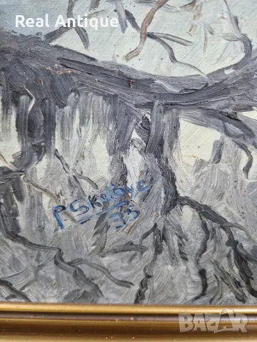 Стара уникална антикварна датска авторска картина масло върху платно , снимка 6 - Антикварни и старинни предмети - 48777752