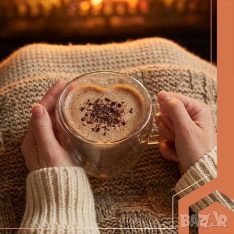 Чаши за кафе с двойно дъно - сърце / Стъклена термо чаша с двойно дъно, снимка 3 - Чаши - 52655343