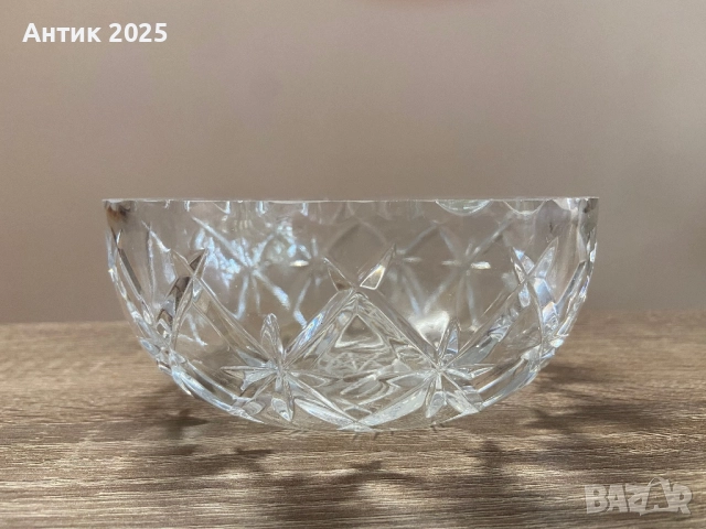 Винтидж стъклена купа със звездовиден орнамент, СССР, снимка 4 - Антикварни и старинни предмети - 52409174