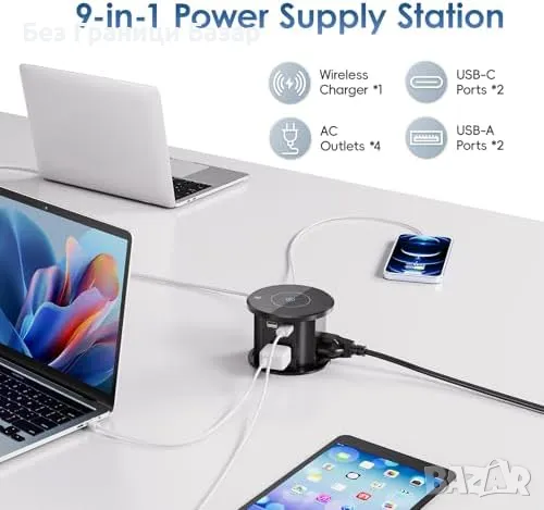 Нов Компактен разклонител за бюра и кухни с 15W безжично зареждане, снимка 7 - Друга електроника - 48302458