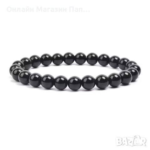 Гривна от черен оникс – естествени камъни 8мм, 19см