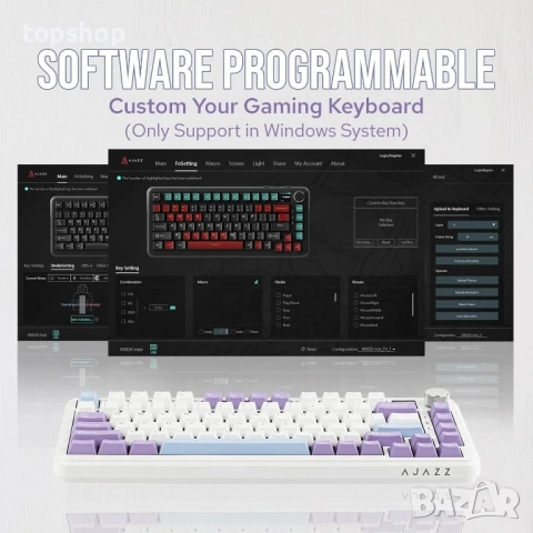 НОВА, ПЕРФЕКТНА механична клавиатура AJAZZ AK820 MAX HE с екран и копче..., снимка 2 - Клавиатури и мишки - 51637850