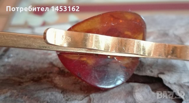 Стара позлатена руска игла с кехлибар, снимка 3 - Други - 31178540