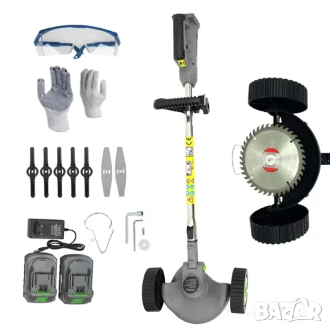 Акумулаторен Тример с Колела 36V 8,0AH Градински Храсторез за Трева количка STAHLMAYER 2x Батерии, снимка 2 - Градинска техника - 46395831