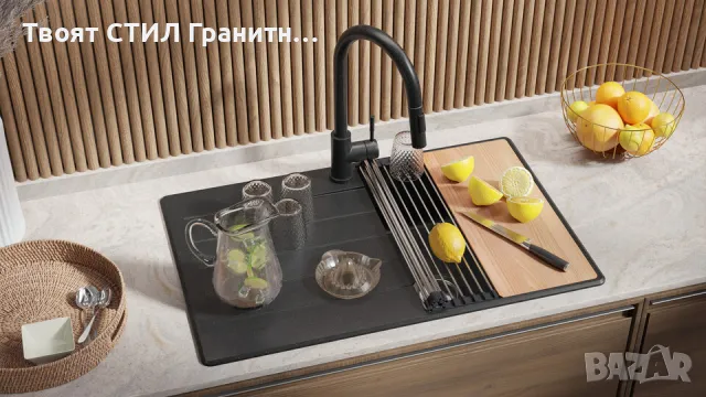 графит кухненска мивка от гранит Копенхаген 780х500 Top 50, снимка 6 - Мивки - 47903840