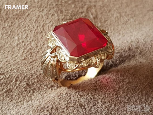 ЗЛАТЕН 18 КАРАТА с огромен РУБИН ръчен елегантен пръстен злато, снимка 2 - Пръстени - 40240100