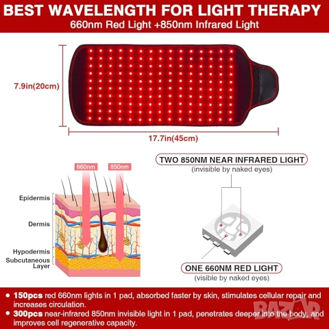 Колан за инфрачервена светлинна терапия за болки в гърба и кръста , снимка 3 - Други - 52396738