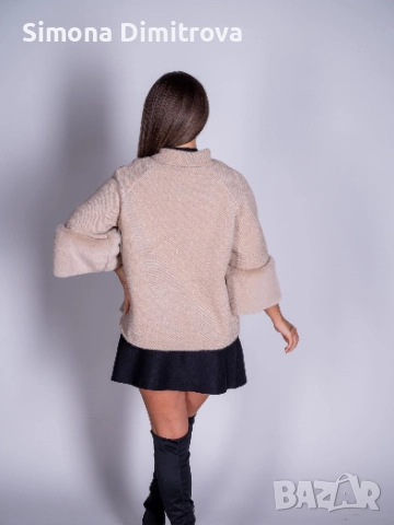 Палто с пух на ръкавите- екрю, снимка 2 - Палта, манта - 52660302