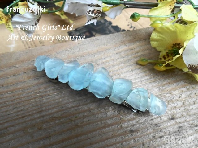 Шнола за коса от матирано стъкло - Морско синьо аквамарин, снимка 2 - Аксесоари за коса - 29186969