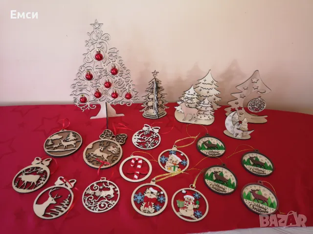 дървени коледни фигурки -елен,пингвин,елхи,3д топки, снимка 11 - Декорация за дома - 47886742