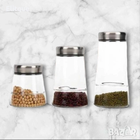 Комплект от три броя стъклени солнички за подправки