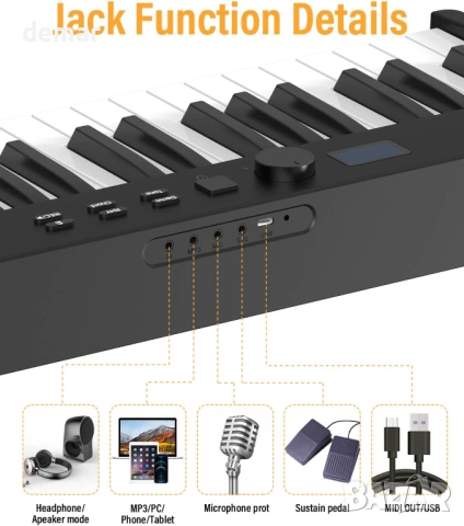 88-клавишно сгъваемо пиано (полупретеглено) електронно пиано, снимка 5 - Пиана - 54215162