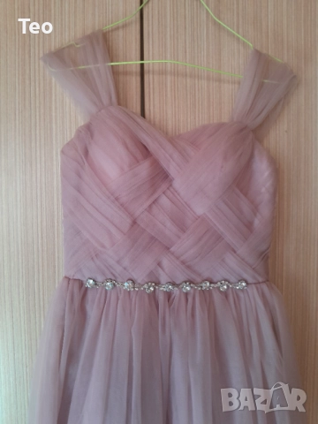 Официална дълга рокля, светло розово, тюл