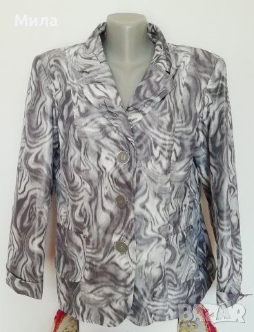 Дамско есенно сако, сиво-бяло 