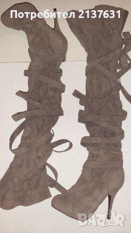 НАМАЛЕНИ ! НОВИ ! ДАМСКИ Сиви ВЕЛУРЕНИ ЧИЗМИ - N 38, снимка 2 - Дамски ботуши - 38469348