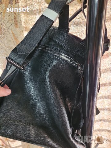  черна раница+ чанта ЕСТЕСТВЕНА кожа , снимка 2 - Раници - 44493963