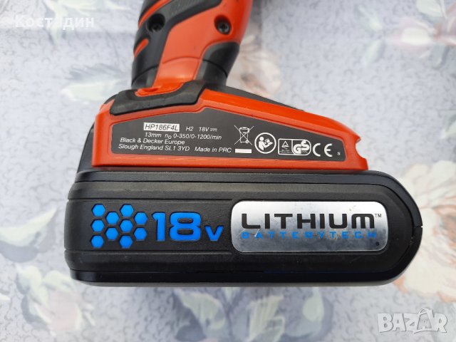Професионален акумулаторен винтоверт,бормашина BLACK  DECKER   HP186F4L, снимка 4 - Винтоверти - 30850048