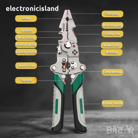 12 в 1 Сгъваеми клещи, мултифунционален инструмент за оголване на кабели, рязане, кримпване, снимка 8 - Клещи - 50750292