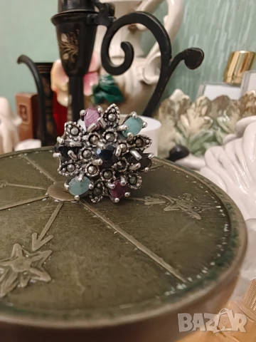 Изумителен ръчно изработен сребърен пръстен с естествени камъни   НАМАЛЕН камъни , снимка 2 - Пръстени - 50717820