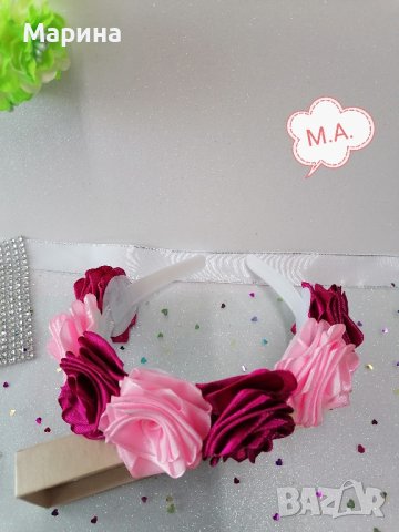 Диадема 7 малиново-розови рози, снимка 7 - Аксесоари за коса - 44270125